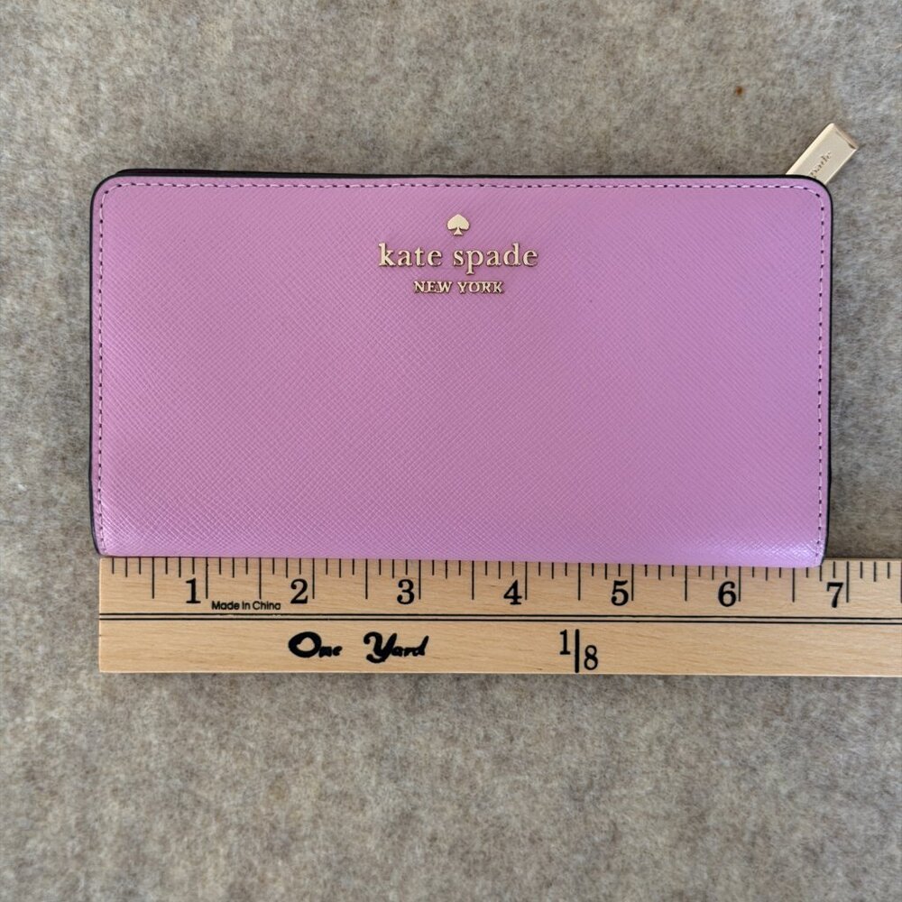 Kate Spade Pink/Purple Leather Wallet Zip Around Saffiano Long Wallet - Picture 5 of 7